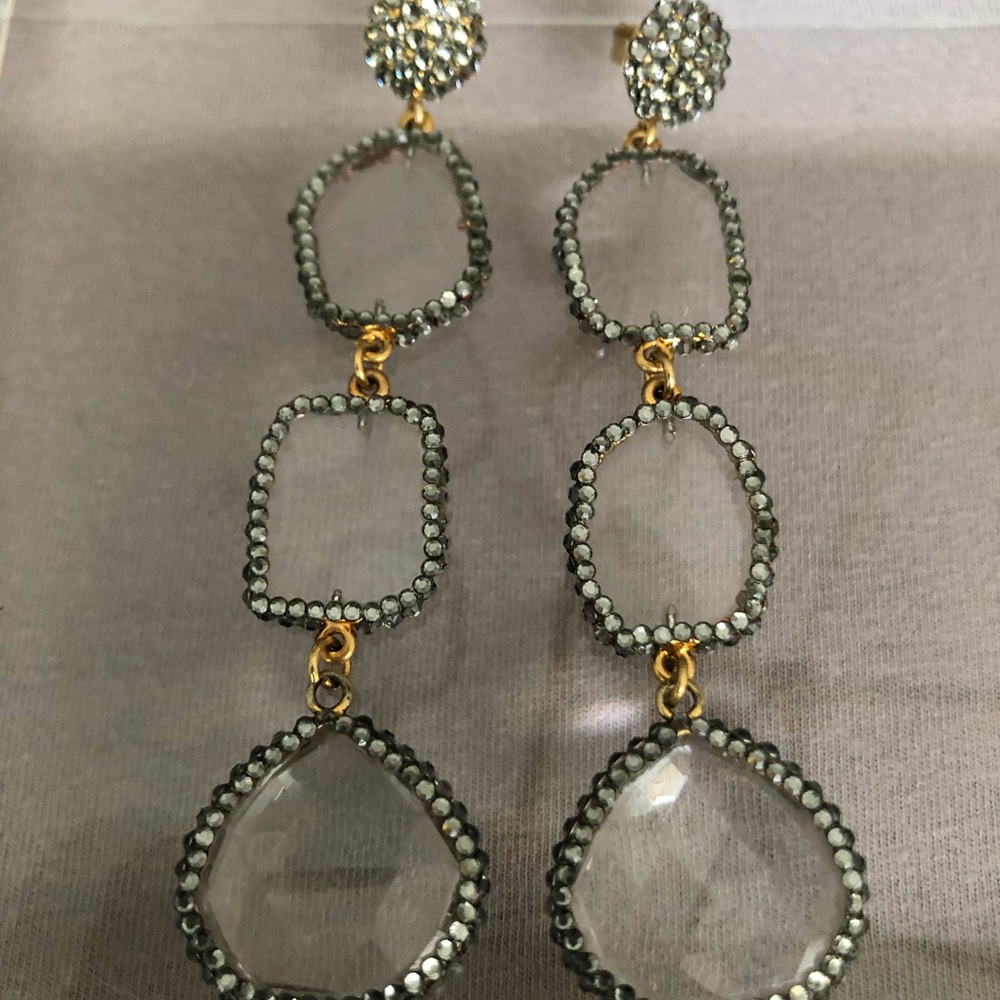 Clear quartz and faceted clear quartz 3 tier drop earrings